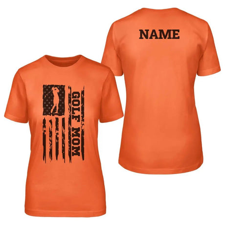 Golf Mom Vertical Flag With Golfer Name on a Unisex T-Shirt with a Black Graphic