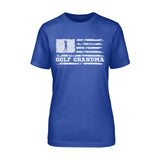 Golf Grandma Horizontal Flag on a Unisex T-Shirt with a White Graphic