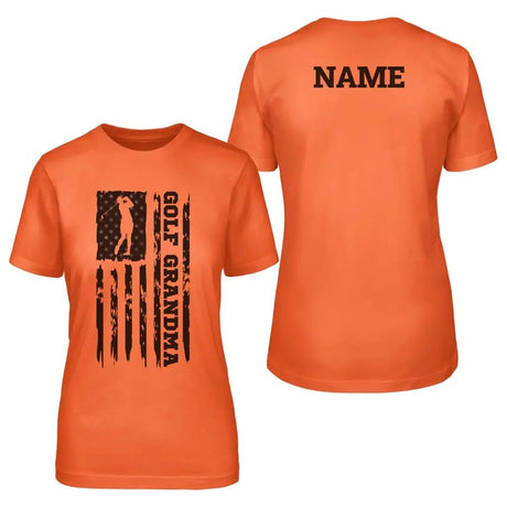 Golf Grandma Vertical Flag With Golfer Name on a Unisex T-Shirt with a Black Graphic