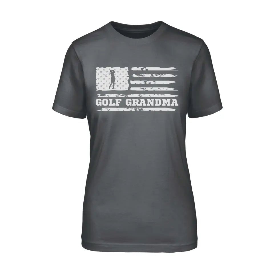 Golf Grandma Horizontal Flag on a Unisex T-Shirt with a White Graphic
