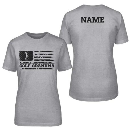 Golf Grandma Horizontal Flag With Golfer Name on a Unisex T-Shirt with a Black Graphic