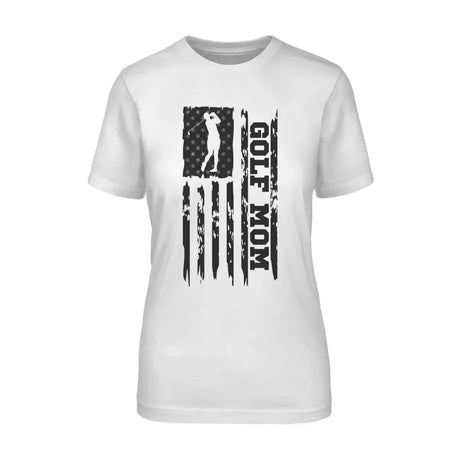 Golf Mom Vertical Flag on a Unisex T-Shirt with a Black Graphic