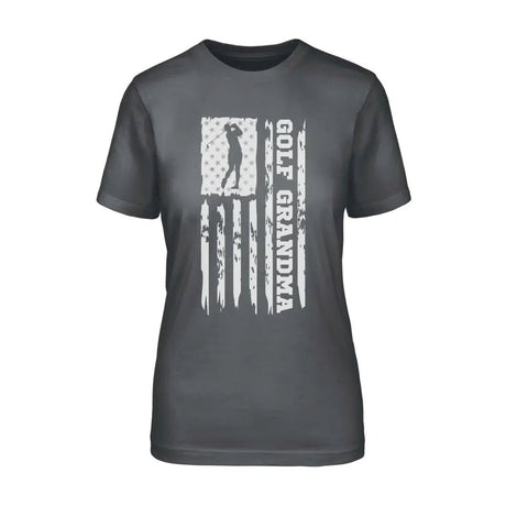 Golf Grandma Vertical Flag on a Unisex T-Shirt with a White Graphic