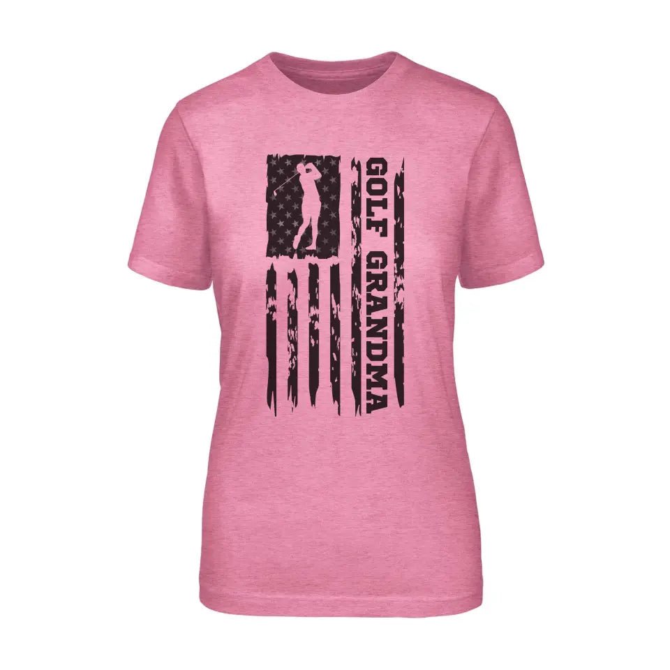 Golf Grandma Vertical Flag on a Unisex T-Shirt with a Black Graphic