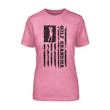 Golf Grandma Vertical Flag on a Unisex T-Shirt with a Black Graphic