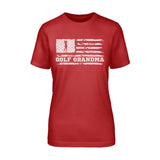 Golf Grandma Horizontal Flag on a Unisex T-Shirt with a White Graphic