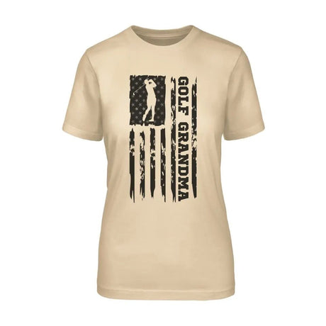 Golf Grandma Vertical Flag on a Unisex T-Shirt with a Black Graphic