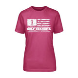Golf Grandma Horizontal Flag on a Unisex T-Shirt with a White Graphic