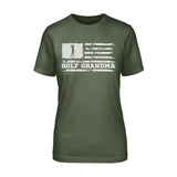 Golf Grandma Horizontal Flag on a Unisex T-Shirt with a White Graphic