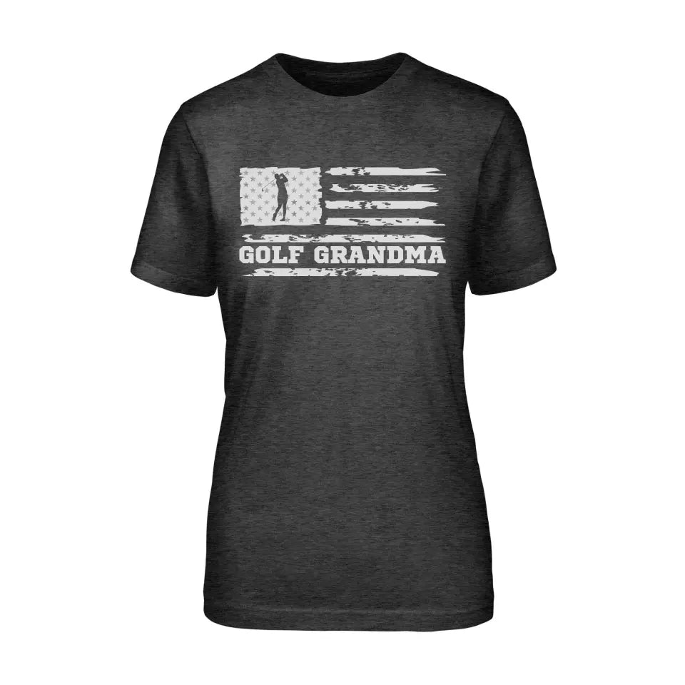 Golf Grandma Horizontal Flag on a Unisex T-Shirt with a White Graphic