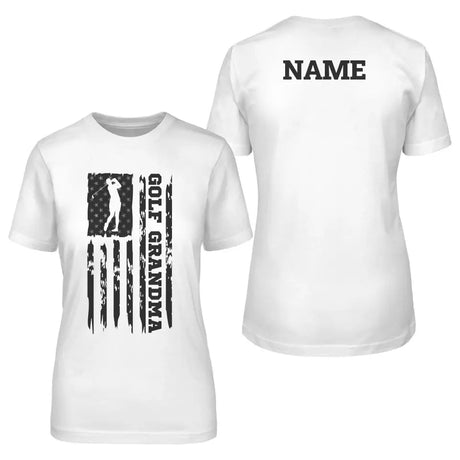 Golf Grandma Vertical Flag With Golfer Name on a Unisex T-Shirt with a Black Graphic