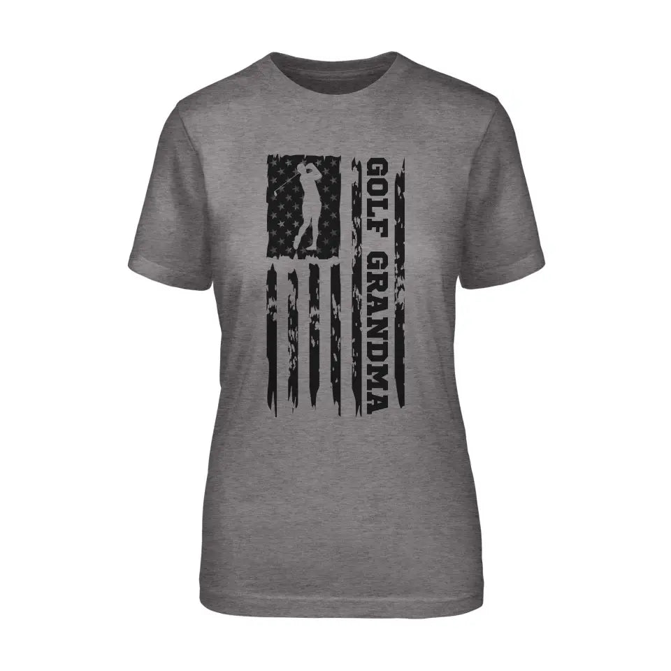 Golf Grandma Vertical Flag on a Unisex T-Shirt with a Black Graphic