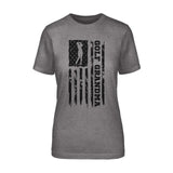 Golf Grandma Vertical Flag on a Unisex T-Shirt with a Black Graphic