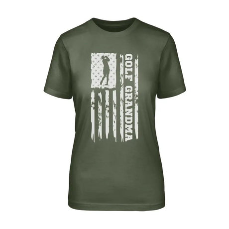 Golf Grandma Vertical Flag on a Unisex T-Shirt with a White Graphic