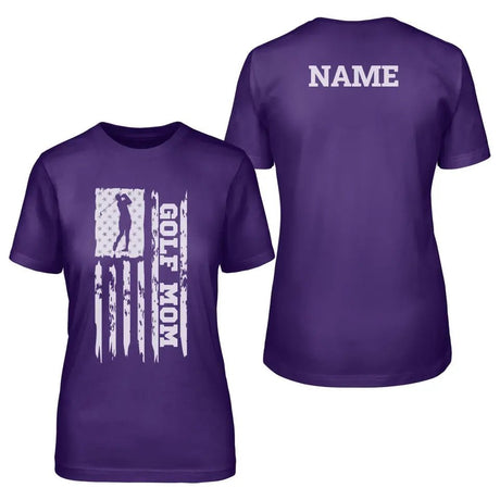 Golf Mom Vertical Flag With Golfer Name on a Unisex T-Shirt with a White Graphic