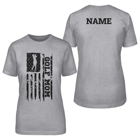 Golf Mom Vertical Flag With Golfer Name on a Unisex T-Shirt with a Black Graphic