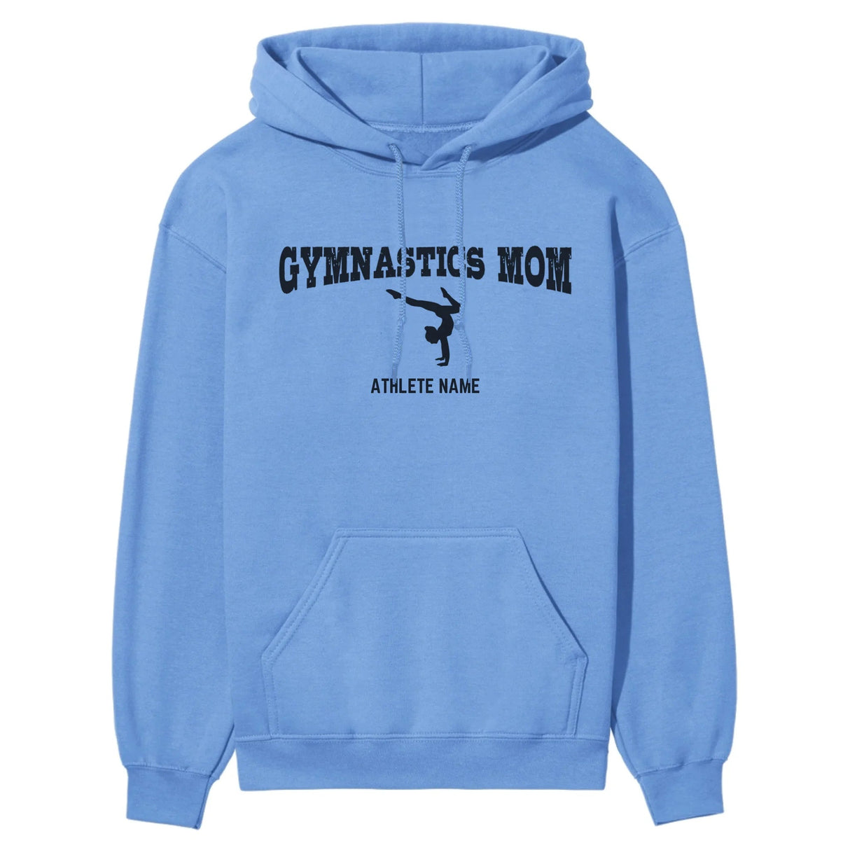 Gymnastics Mom with Gymnast Icon and Gymnast Name on a Hoodie with a Black Graphic