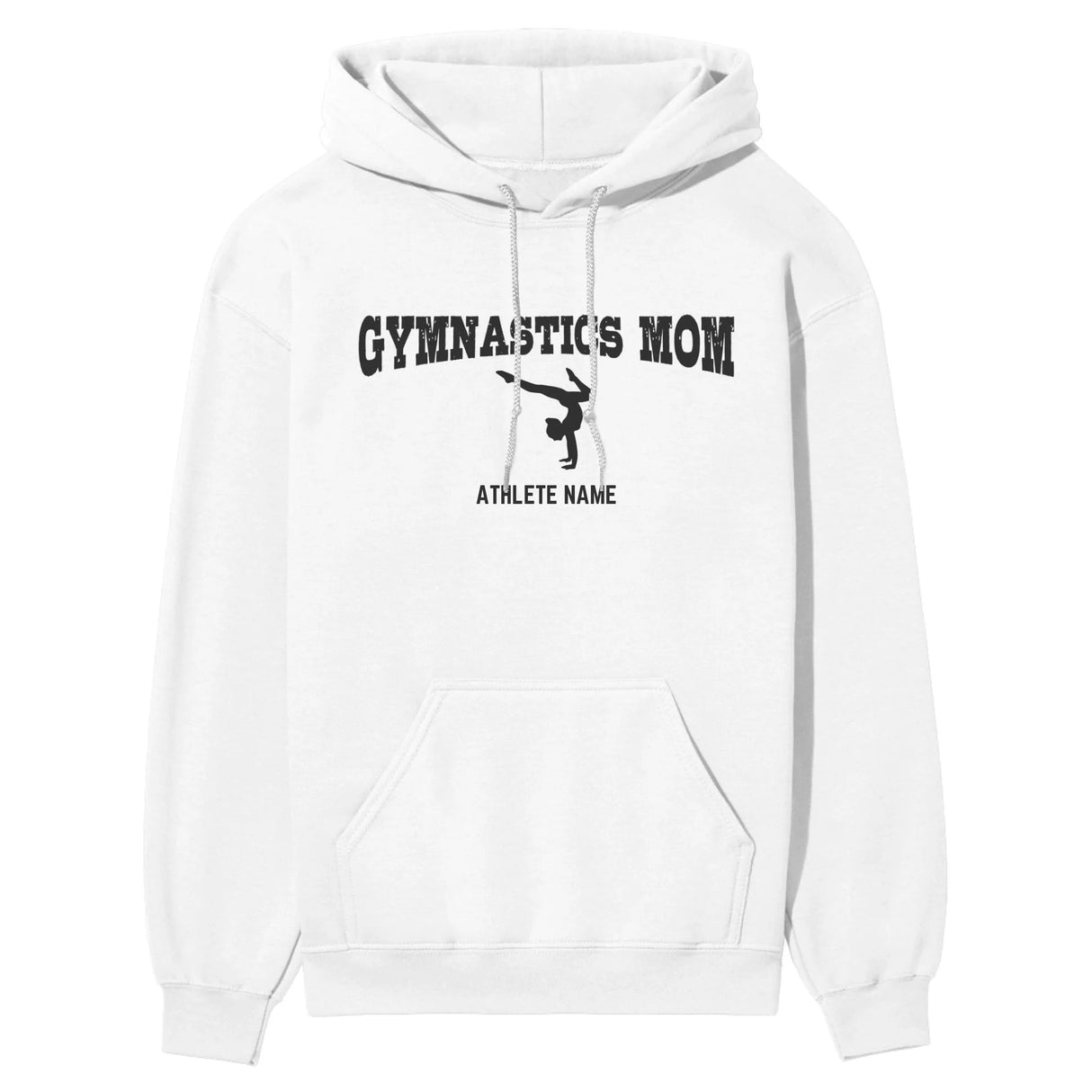 Gymnastics Mom with Gymnast Icon and Gymnast Name on a Hoodie with a Black Graphic