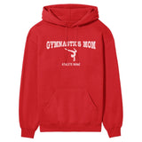 Gymnastics Mom with Gymnast Icon and Gymnast Name on a Hoodie with a White Graphic