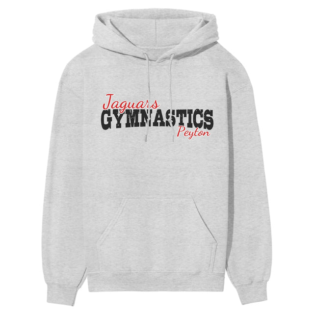 Custom Gymnastics Mascot and Gymnast Name on a Hoodie with a Black Graphic