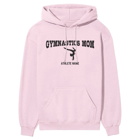 Gymnastics Mom with Gymnast Icon and Gymnast Name on a Hoodie with a Black Graphic