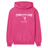 Gymnastics Mom with Gymnast Icon and Gymnast Name on a Hoodie with a White Graphic