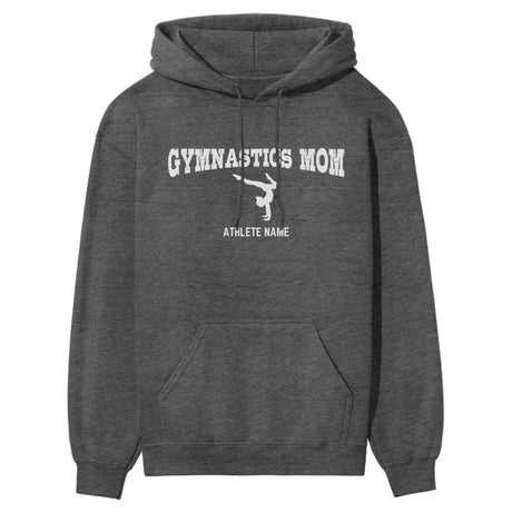 Gymnastics Mom with Gymnast Icon and Gymnast Name on a Hoodie with a White Graphic