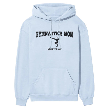 Gymnastics Mom with Gymnast Icon and Gymnast Name on a Hoodie with a Black Graphic