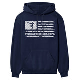 Gymnastics Grandpa Horizontal Flag on a Hoodie with a White Graphic