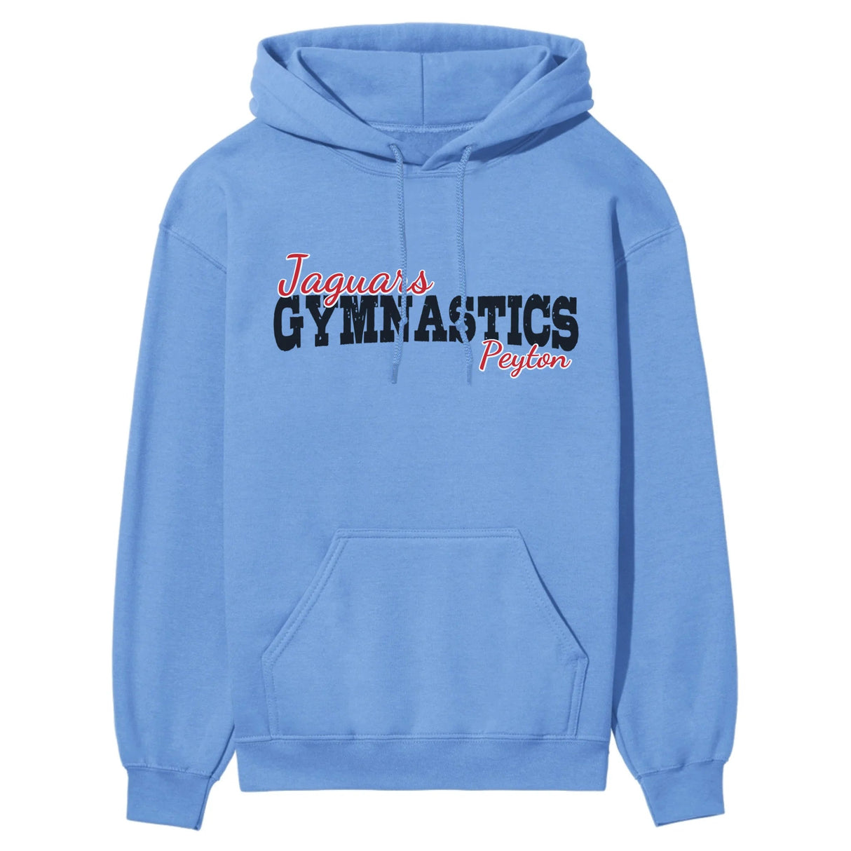 Custom Gymnastics Mascot and Gymnast Name on a Hoodie with a Black Graphic