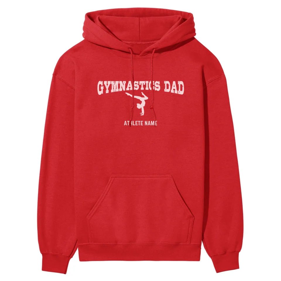 Gymnastics Dad with Gymnast Icon and Gymnast Name on a Hoodie with a White Graphic