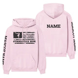 Gymnastics Mom Horizontal Flag With Gymnast Name on a Hoodie with a Black Graphic