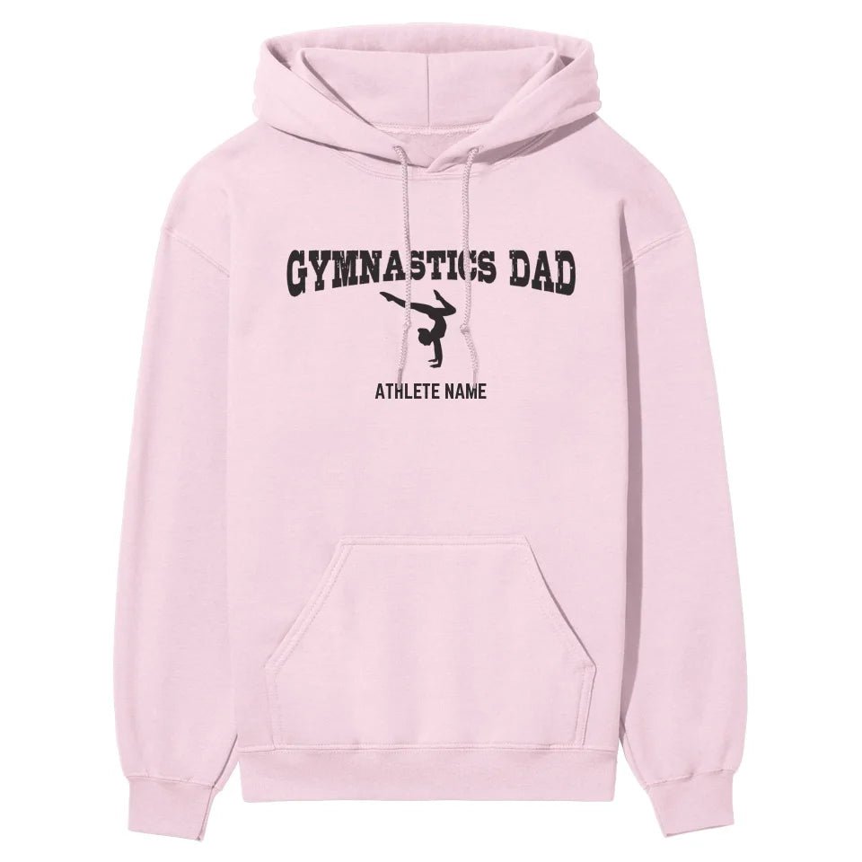 Gymnastics Dad with Gymnast Icon and Gymnast Name on a Hoodie with a Black Graphic