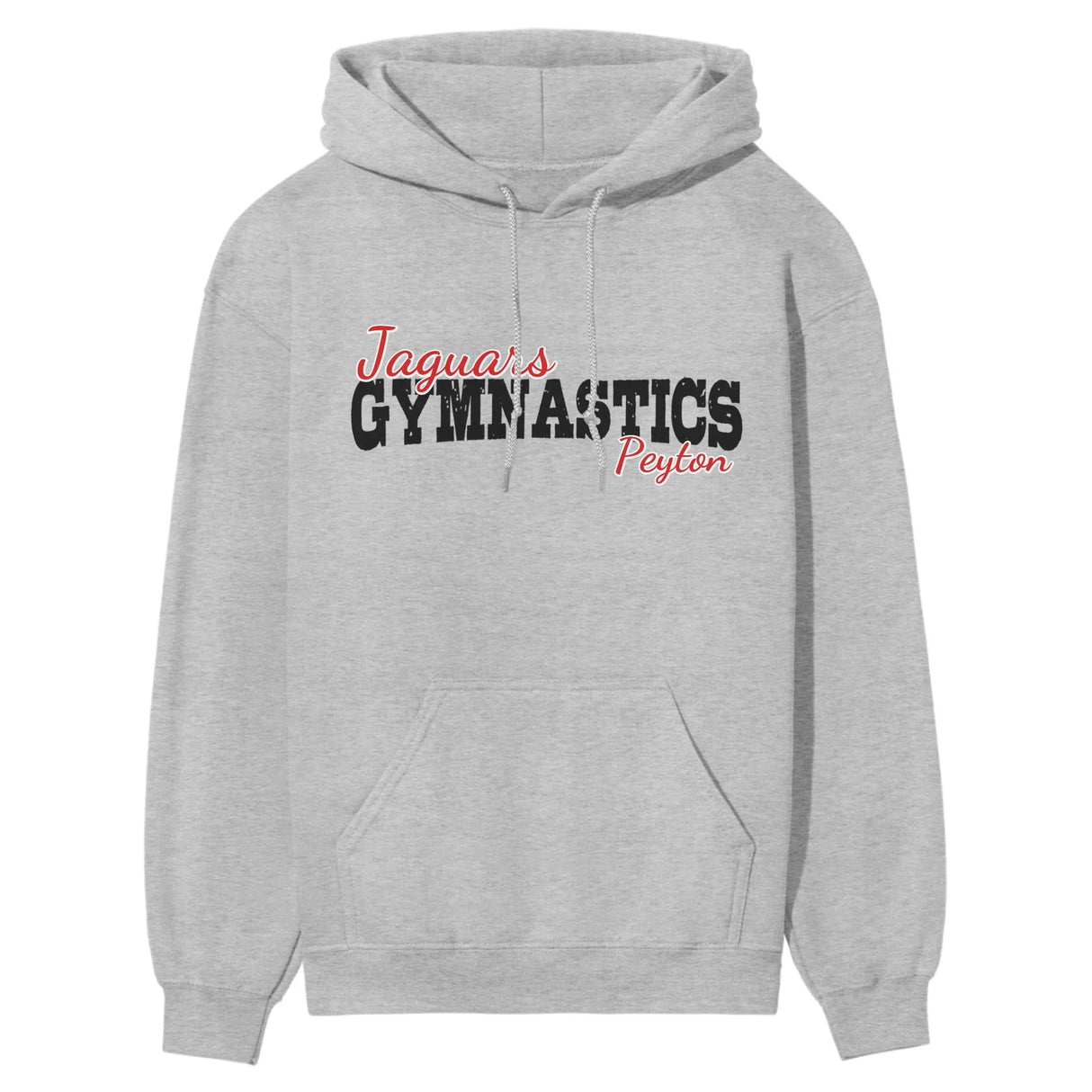 Custom Gymnastics Mascot and Gymnast Name on a Hoodie with a Black Graphic