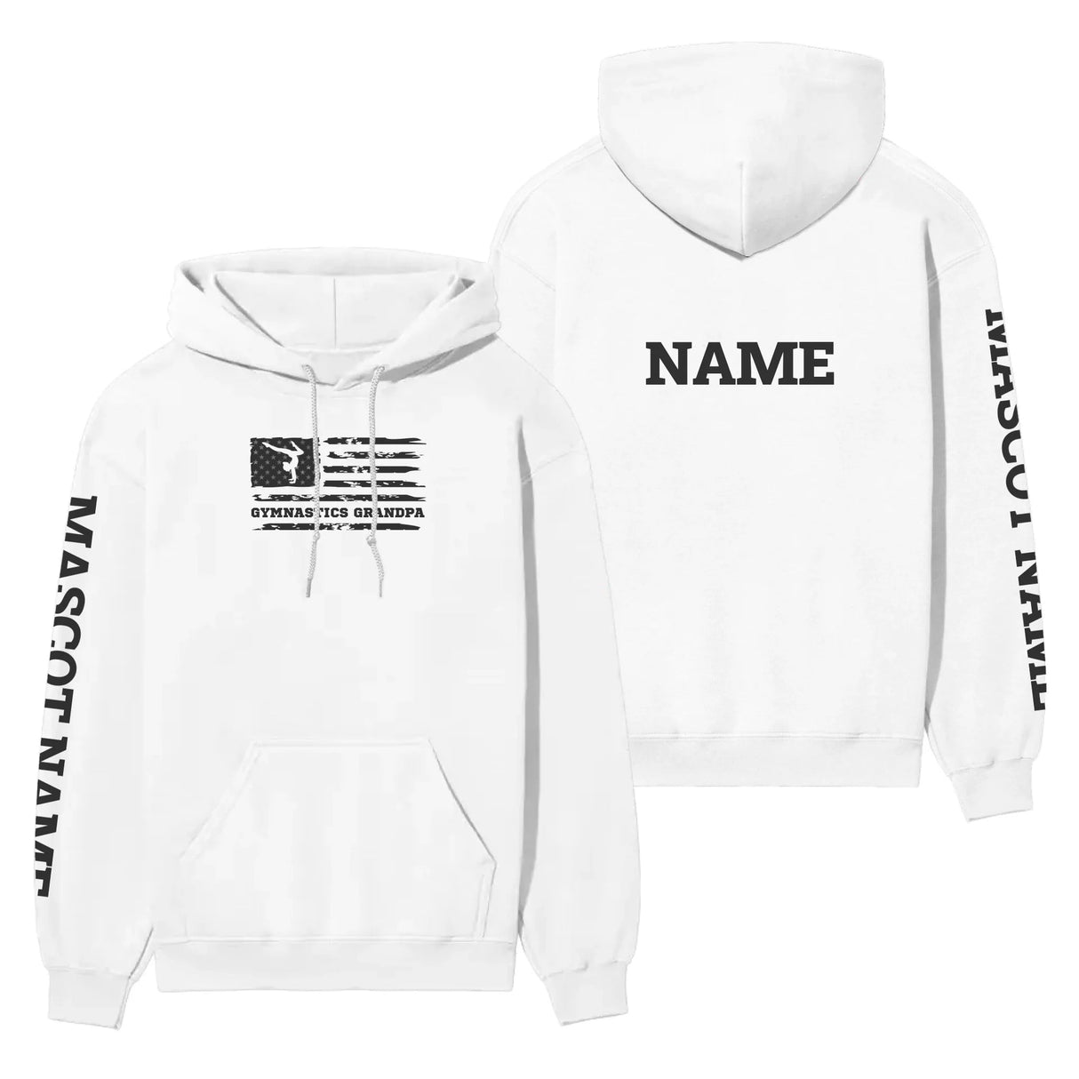 Gymnastics Grandpa Horizontal Flag With Gymnast Name on a Hoodie with a Black Graphic