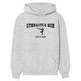 Gymnastics Mom with Gymnast Icon and Gymnast Name on a Hoodie with a Black Graphic