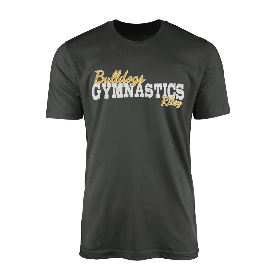 Custom Gymnastics Mascot and Gymnast Name on a Men's T-Shirt with a White Graphic