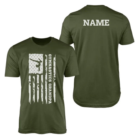 Gymnastics Grandpa Vertical Flag With Gymnast Name on a Men's T-Shirt with a White Graphic