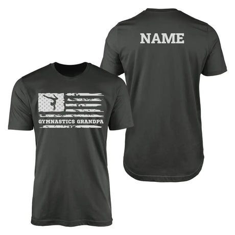 Gymnastics Grandpa Horizontal Flag With Gymnast Name on a Men's T-Shirt with a White Graphic