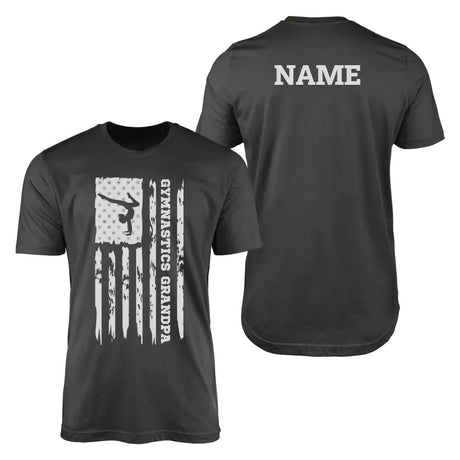 Gymnastics Grandpa Vertical Flag With Gymnast Name on a Men's T-Shirt with a White Graphic
