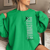 Personalized Gymnastics Mom on a Sweatshirt With Mascot, Icon, and Gymnast Name on Sleeve on a Sweatshirt