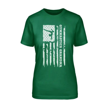Gymnastics Grandma Vertical Flag on a Unisex T-Shirt with a White Graphic