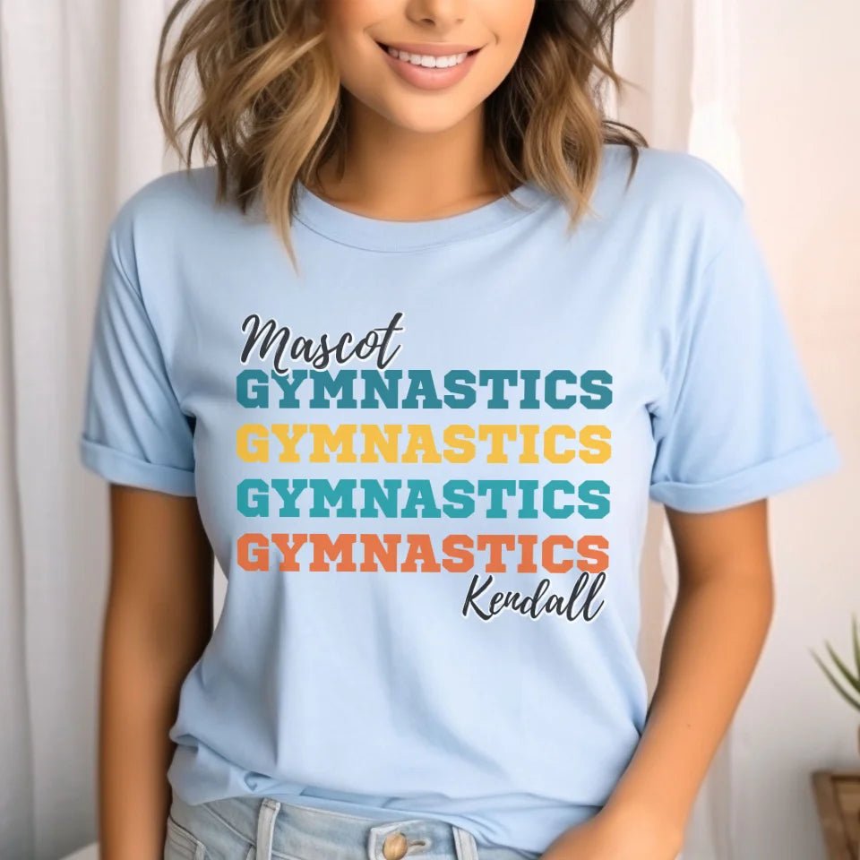 Personalized Gymnastics Gymnastics Gymnastics Shirt With Mascot and Gymnast Name on a Unisex T-Shirt