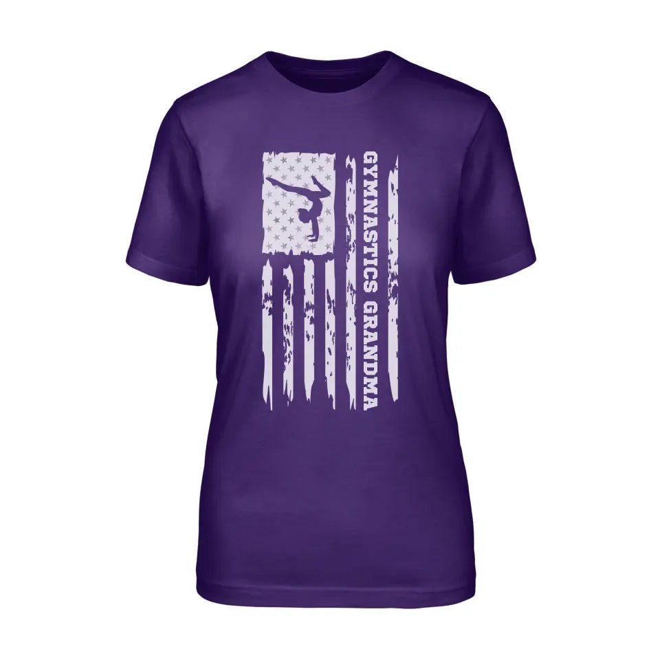 Gymnastics Grandma Vertical Flag on a Unisex T-Shirt with a White Graphic
