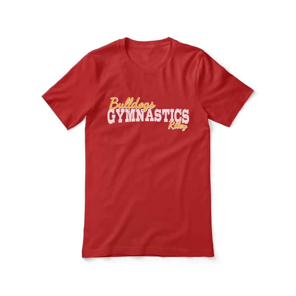 Custom Gymnastics Mascot and Gymnast Name on a Unisex T-Shirt with a White Graphic