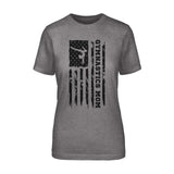 Gymnastics Mom Vertical Flag on a Unisex T-Shirt with a Black Graphic