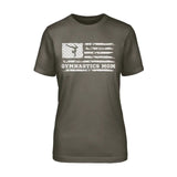 Gymnastics Mom Horizontal Flag on a Unisex T-Shirt with a White Graphic