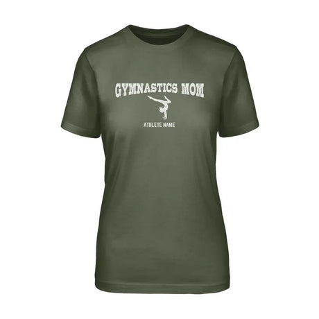 Gymnastics Mom with Gymnast Icon and Gymnast Name on a Unisex T-Shirt with a White Graphic