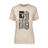 Gymnastics Mom Vertical Flag on a Unisex T-Shirt with a Black Graphic