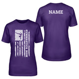 Gymnastics Mom Vertical Flag With Gymnast Name on a Unisex T-Shirt with a White Graphic